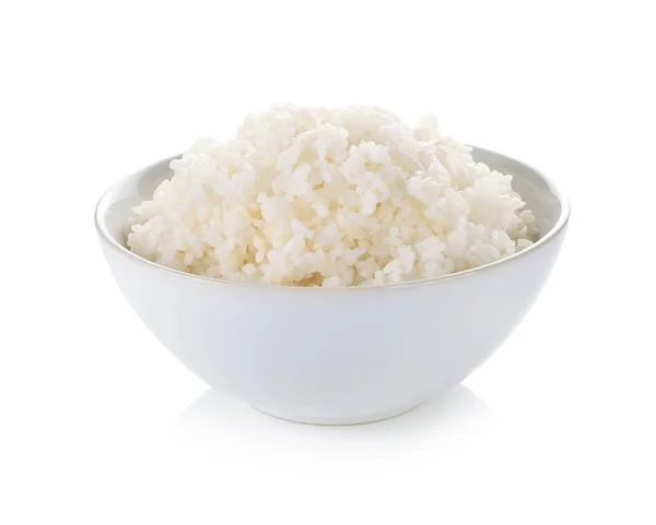 Beyaz Arka Planda Bir Kasede Pirinç — Stok fotoğraf