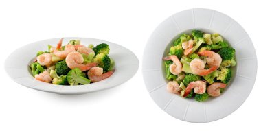 Tay gıda sağlıklı brokoli ile karides tavada kızartılmış