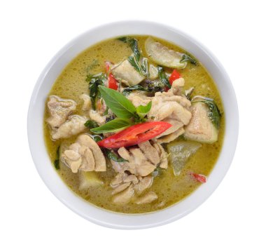 Tay yemeği. Beyaz zemin üzerine yeşil domuz köri