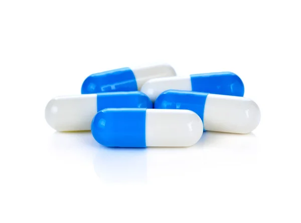 Capsule Mediche Blu Isolate Sfondo Bianco — Foto Stock