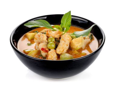 domuz Curry, beyaz zemin üzerine Tayland mutfağı.