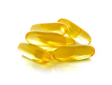 Beyaz bir arka plan üzerinde izole kapsül balık yağı