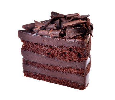 beyaz zemin üzerine dilim çikolatalı kek.