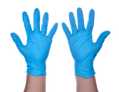 Hands of a medic wearing a blue latex gloves clipart