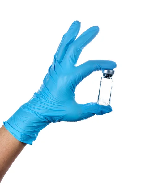 Hand Eines Sanitäters Mit Blauen Latexhandschuhen — Stockfoto