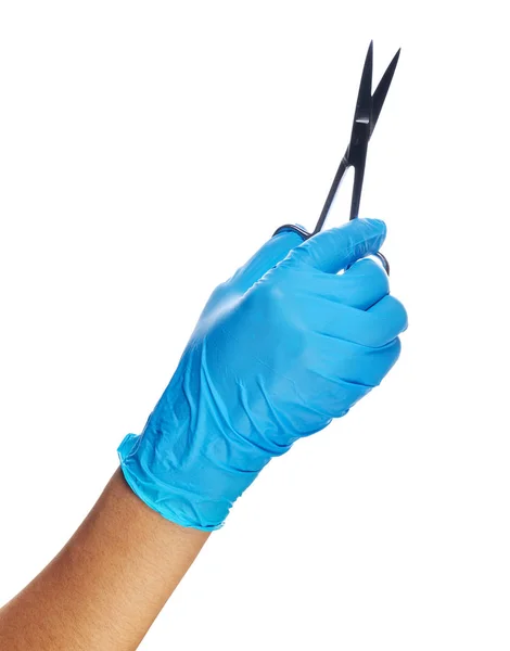 Перчатках Хирургическими Ножницами — стоковое фото