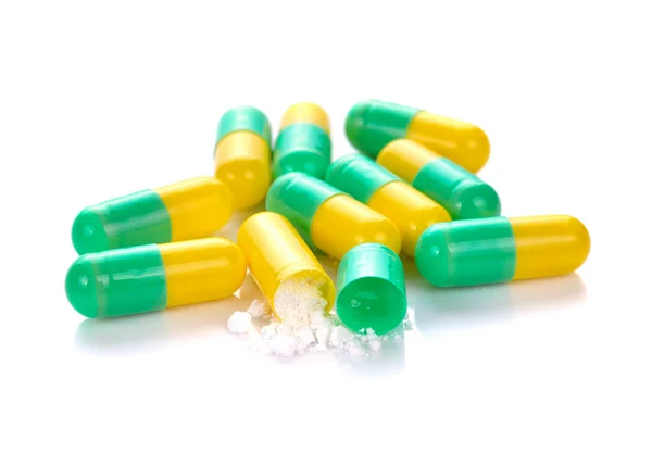 Pilules Capsules Sur Fond Blanc — Photo