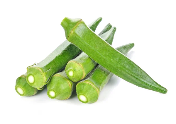 Verse Okra Groene Roselle Witte Achtergrond — Stockfoto