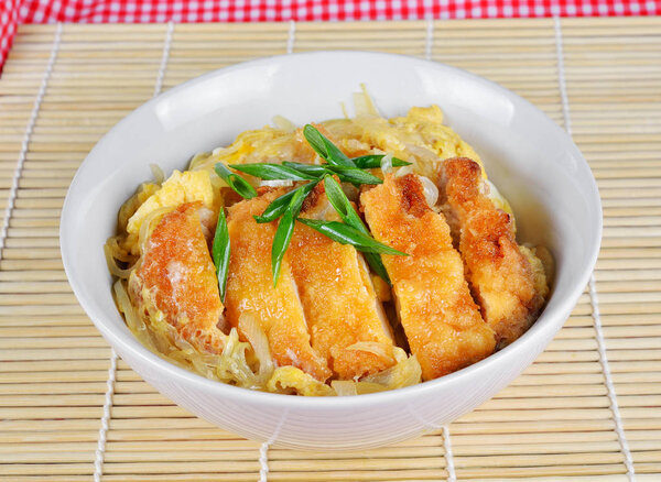 japanese cuisine, pork cutlet and egg on rice (katsudon)