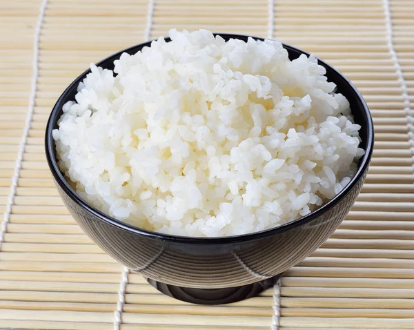White Steamed Rice Black Bowl Royalty Free Stock Images