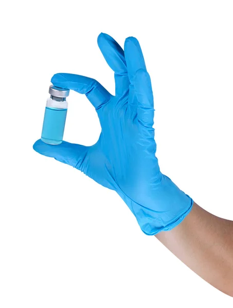 液体試料 化学や生物とブルー ラテックス手袋メディックの手 — ストック写真