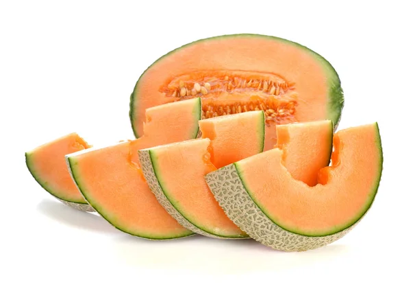 Cantaloupe Meloen Geïsoleerd Witte Achtergrond — Stockfoto