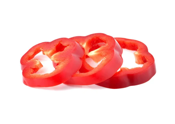 Rodajas Pimiento Rojo Fresco Aisladas Blanco — Foto de Stock