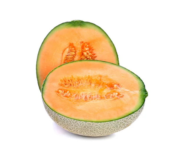 Cantaloupe Meloen Plakjes Witte Achtergrond — Stockfoto