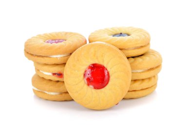 izole üzerinde beyaz arka plan ile meyve çerezleri jam