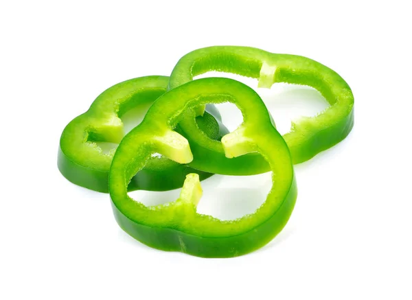 Snijd Groene Peper Geïsoleerd Wit — Stockfoto
