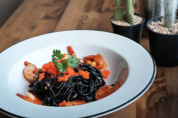 Black spaghetti pasta with shrimps