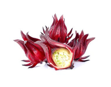 Beyaz arka plan üzerinde izole hibiscus sabdariffa veya roselle meyve.