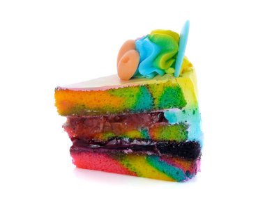 Gökkuşağı pasta beyaz zemin üzerine