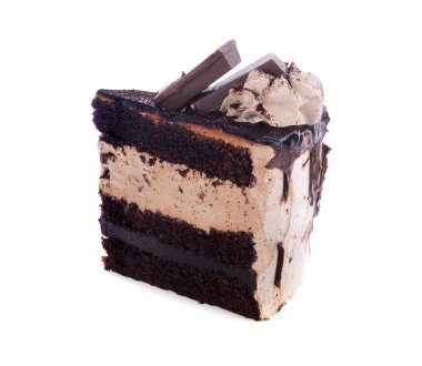 Beyaz arka planda çikolatalı pasta