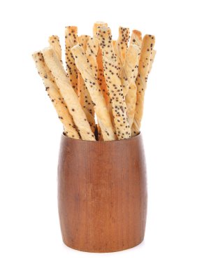 ekmek peynir ve beyaz arka plan üzerinde siyah susam ile sopa