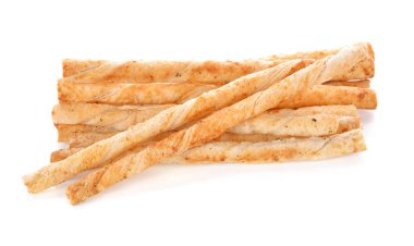 Beyaz arka plan üzerinde peynirli ekmek sopa