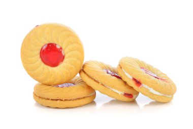 izole üzerinde beyaz arka plan ile meyve çerezleri jam