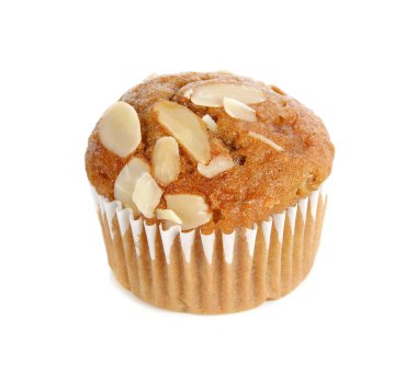 Beyaz arka planda izole edilmiş lezzetli kek.