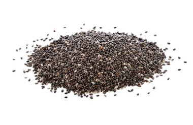 Beyaz arkaplan ile izole Chia tohumları.