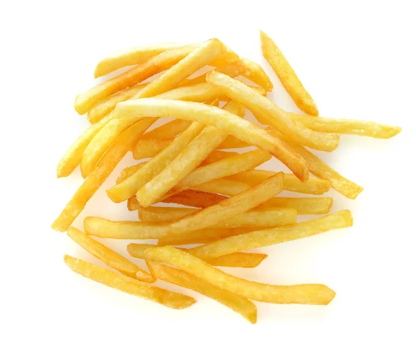 Mucchio Patatine Fritte Appetitose Uno Sfondo Bianco — Foto Stock