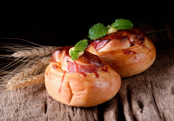 fresh ham bread on wooden