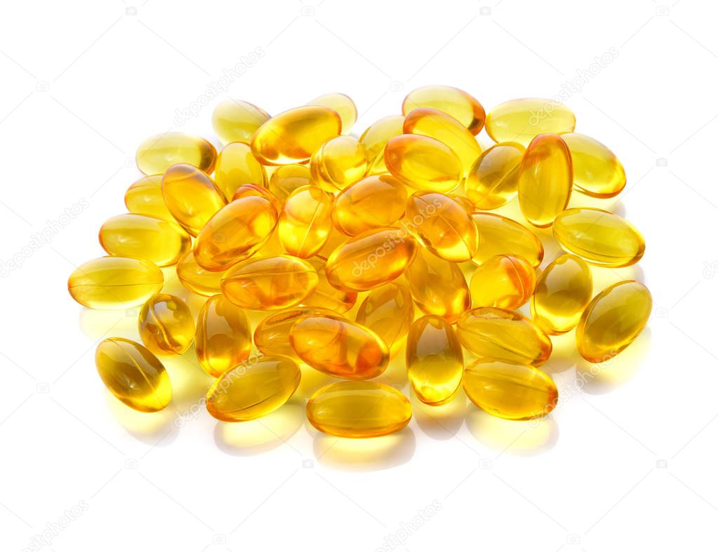 fish oil capsules on a white background