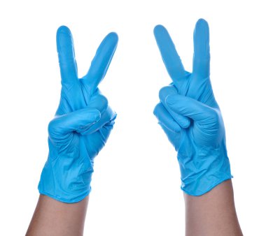 Mavi Lateks eldiven giymiş bir doktor eller