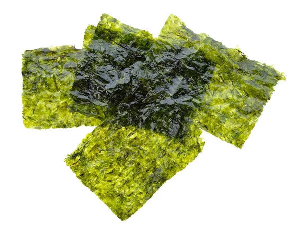 Folha Algas Secas Algas Crocantes Isoladas Sobre Fundo Branco — Fotografia de Stock