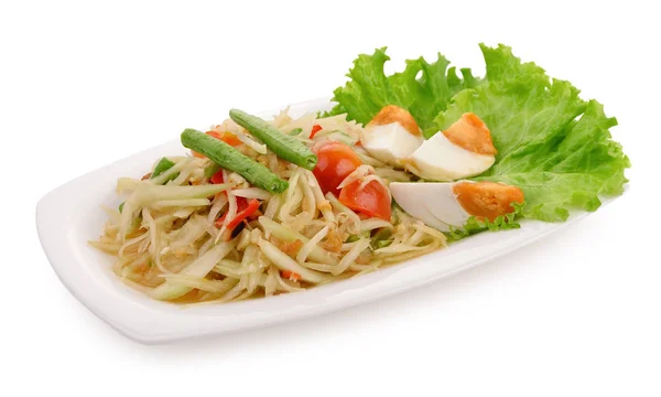 Papaya Salad Som Tum Thai White Background — Stock Photo, Image