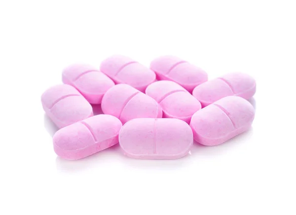 Roze Pillen Geïsoleerd Een Witte Achtergrond — Stockfoto