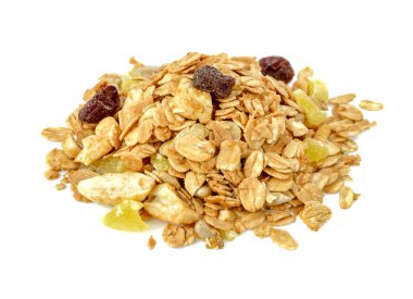 Mix granola tahıl beyaz arka plan üzerinde.