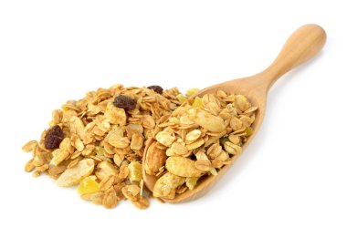 Mix granola tahıl beyaz arka plan üzerinde.