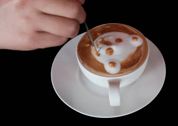 Comment Faire Latte Art Par Barista Focus Dans Lait Café — Photo