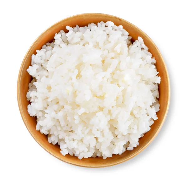 Arroz Uma Tigela Fundo Branco — Fotografia de Stock