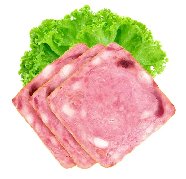 Gesneden Ham Witte Achtergrond — Stockfoto