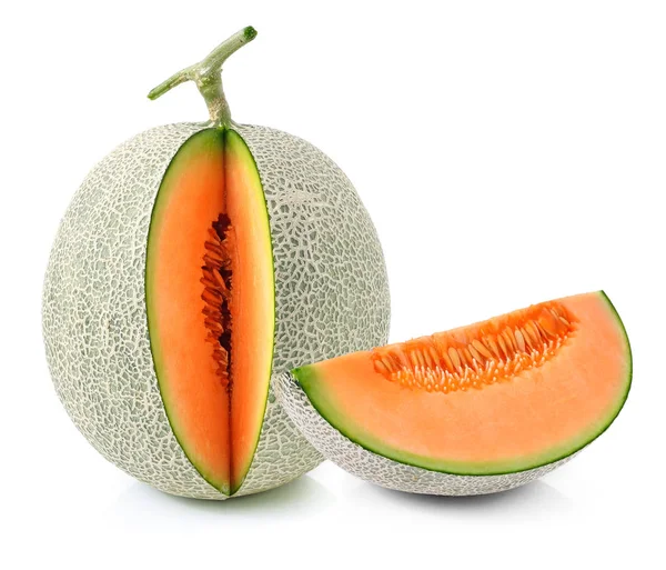 Cantaloupe Melonenscheiben Isoliert Auf Weiß — Stockfoto