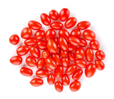 Beyaz arka planda taze domatesler. Üst görünüm