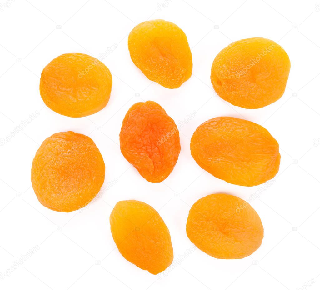 Dry apricots fruit on white background