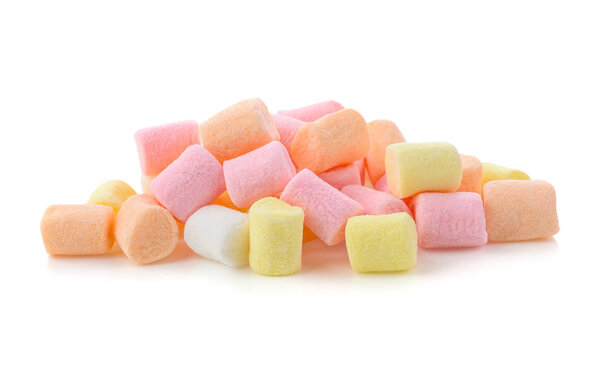 Colorful marshmallows isolated on white background.