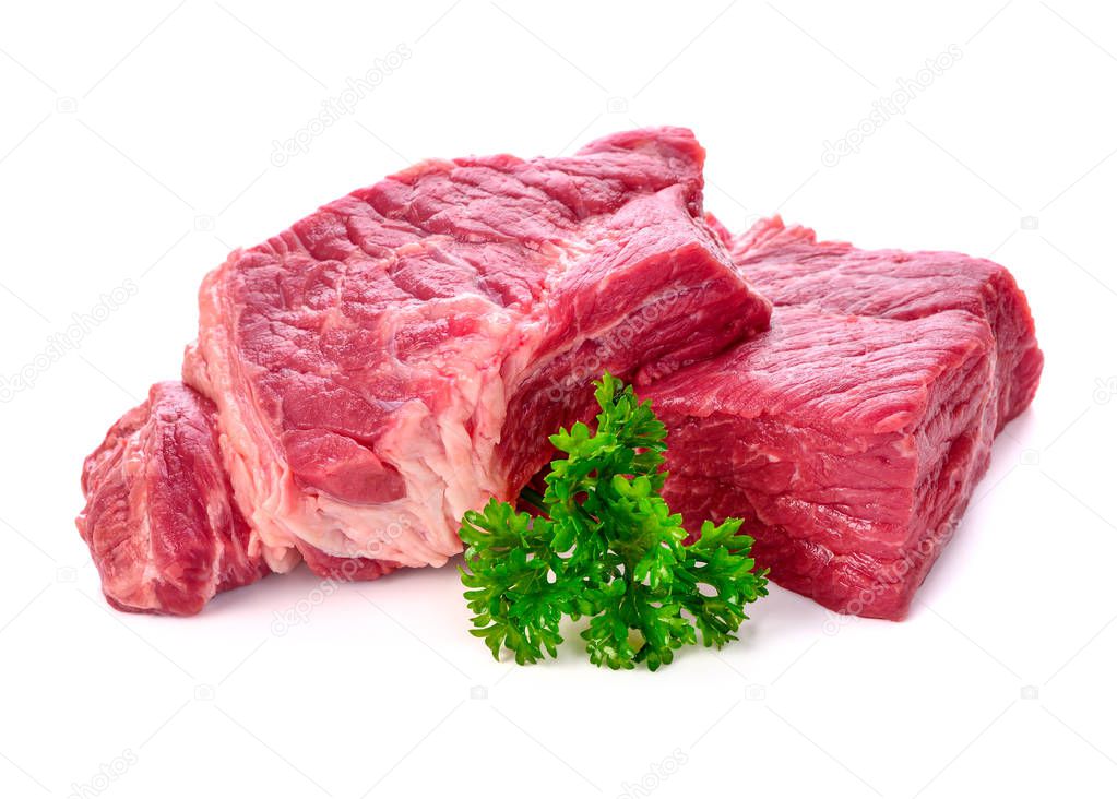 Fresh raw beef isolated on white background.