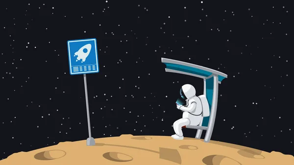 Astronauta sentado en parada del transbordador — Vector de stock