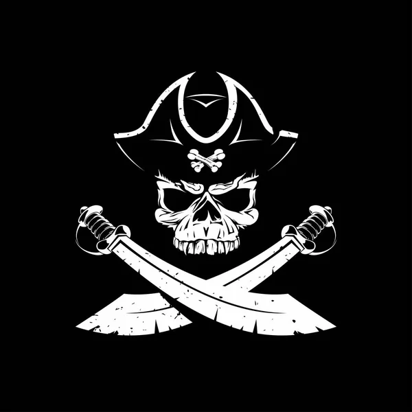 Pirate skull icon on black — Stock Vector