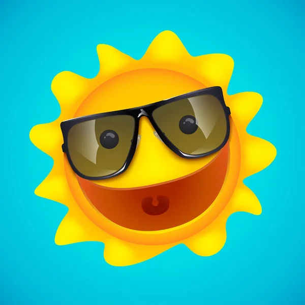 Caractère souriant du soleil sur bleu — Image vectorielle