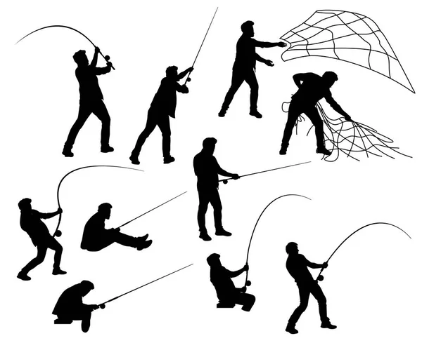 Silhouette de pêcheur ensemble 02 — Image vectorielle